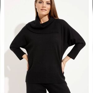 Joseph Ribcoff Women's Black Asymmetrical Neckline Top Cowl Neck Sweater